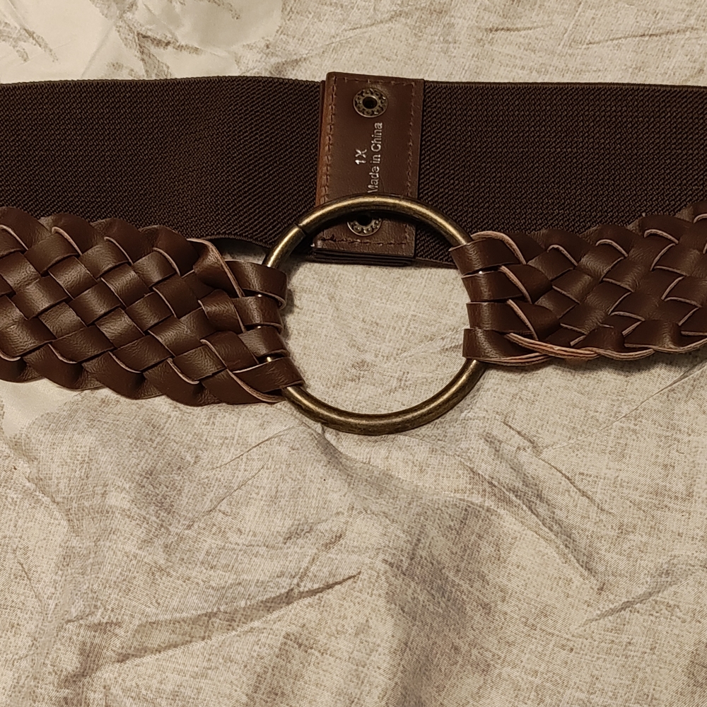 Brown Woven Belt with Gold Ring